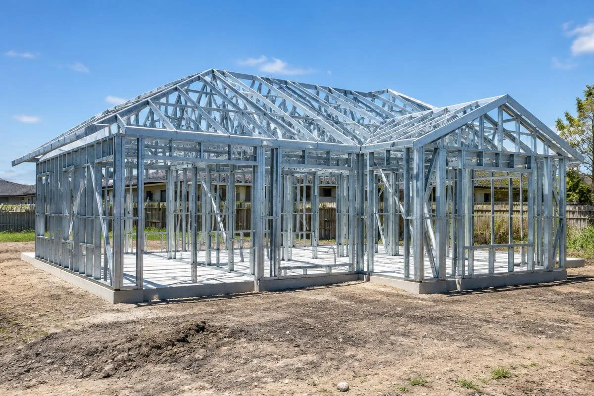 Estructura residencial de acero galvanizado en montaje — imagen ilustrativa